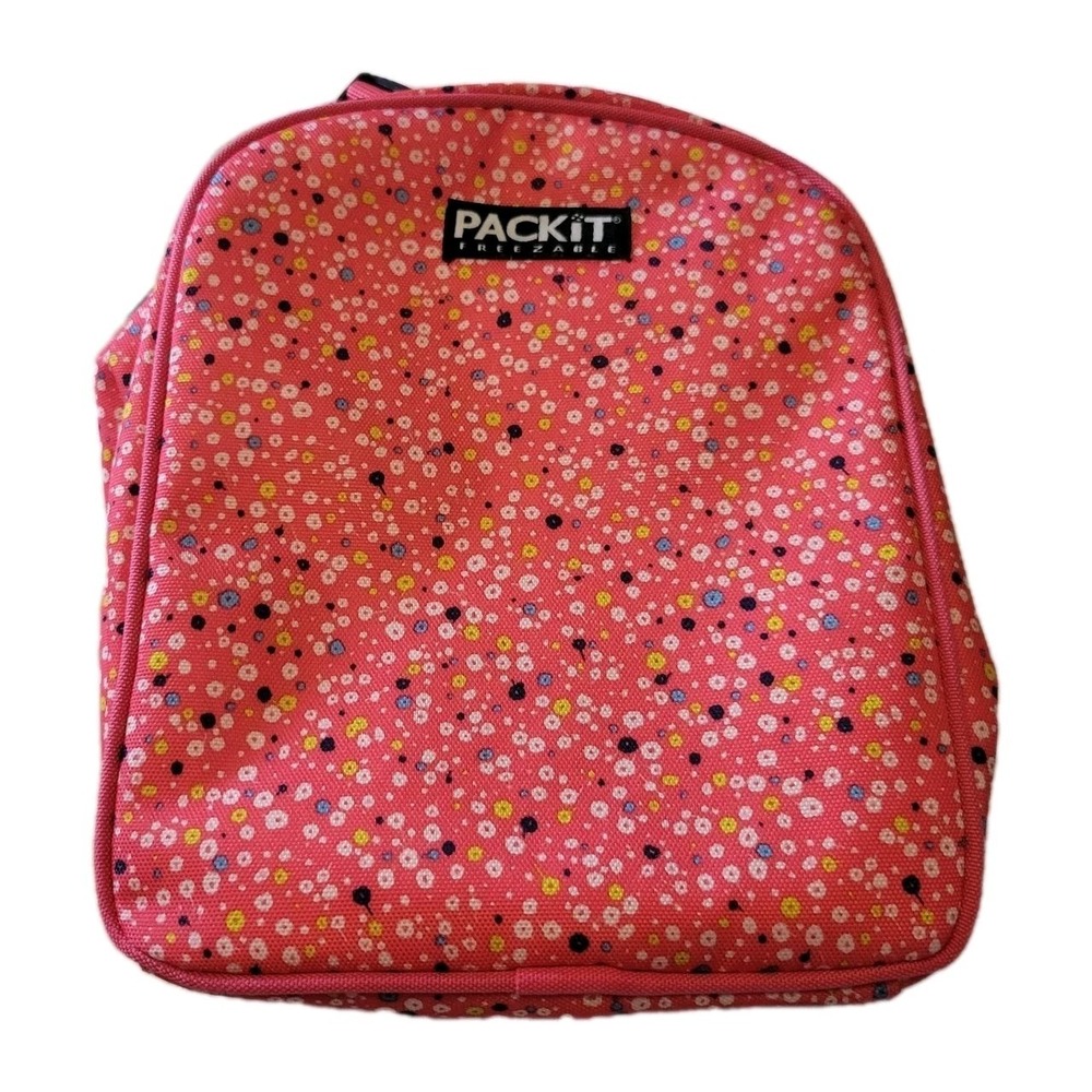 PackIt Freezable Lunch Bag Pink Confetti‎ Insulated Foldable Cooler School Work